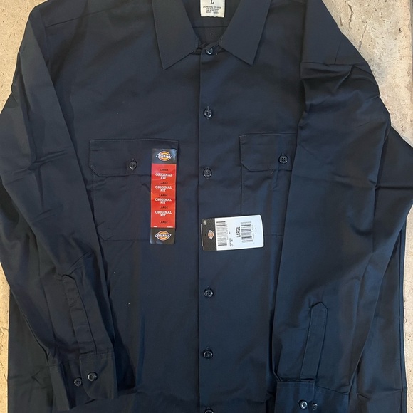 DICKIES 574 LONG SLEEVE DARK NAVY WORK SHIRT Size Large - Picture 2 of 7